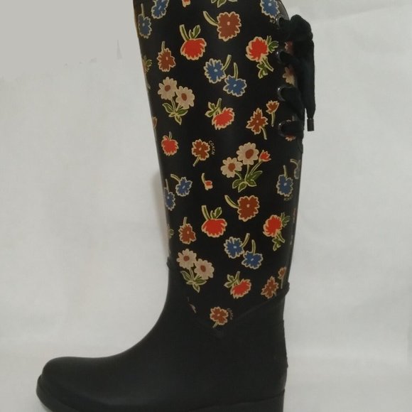 EUC Coach TRISTEE Black & Multicolor Floral Rainboots RARE WOM US 7 / EU 37 ANB - Picture 5 of 9